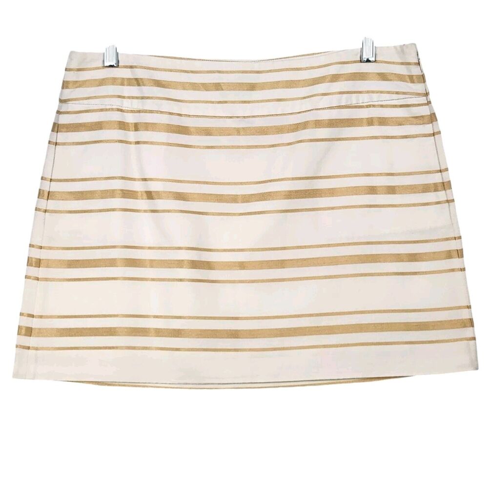 NEW j.crew Women's Skirt Sz 12 White Gold Metallic Stripe Pockets Office‎ Dressy